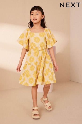 Yellow Floral Cut Out Detail Dress (3-16yrs) (C37637) | £20 - £26