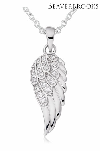 Beaverbrooks Sterling Silver Cubic Zirconia Angel Wing Pendant Necklace (C37678) | £65