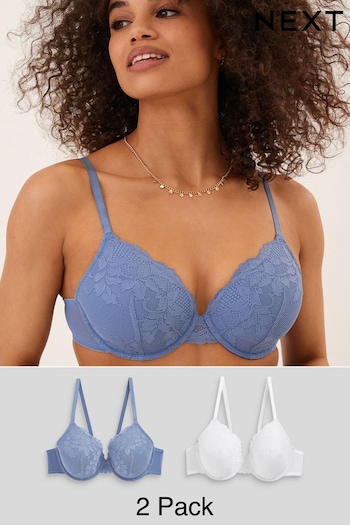 White/Blue Pad Full Cup Lace Bras 2 Pack (C37745) | £26