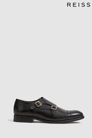 Reiss Black Rivington Leather Monk Strap Shoes (C37772) | £198