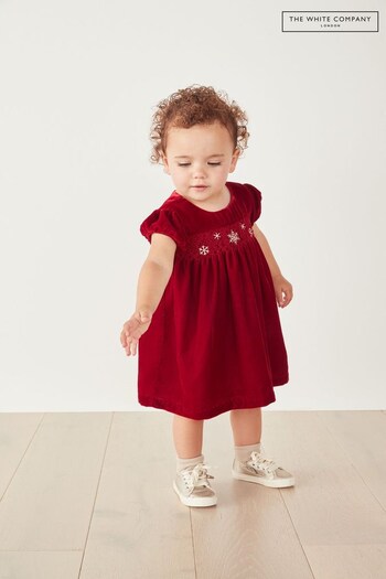 The White Company Red Velvet Smocked Snowflake Dress (C37789) | £34 - £36