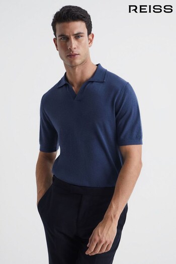 Reiss Azure Duchie Merino Wool Open Collar Polo Shirt (C37871) | £88