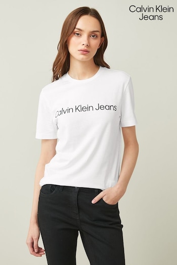 Calvin K60K608557 Klein Jeans Institutional White Logo Slim T-Shirt (C38124) | £35