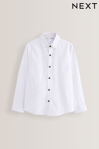White Long Sleeve Linen Blend Shirt (3-16yrs) (C38175) | £11 - £16