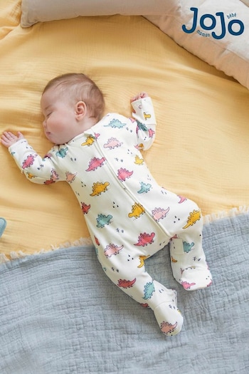 JoJo Maman Bébé Pink Dino Print Zip Cotton Baby Sleepsuit (C38362) | £20