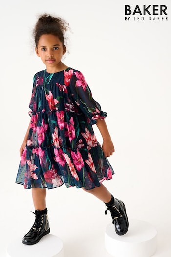 Baker by Ted Baker Navy Floral Tiered Dress (C38414) | £38 - £43