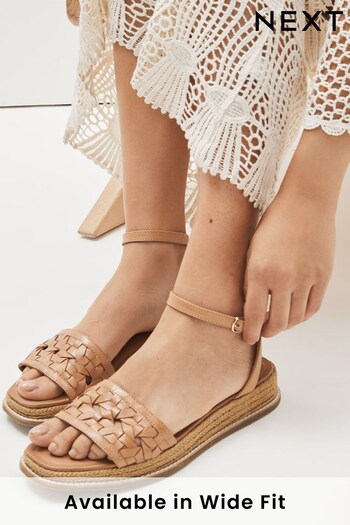 Tan Brown Regular/Wide Fit Forever Comfort® Leather Platform Sandals with Woven Detail (C38489) | £42