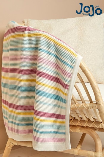 All School Shoes Pink Multi Chunky Knitted Stripe Blanket (C38529) | £28