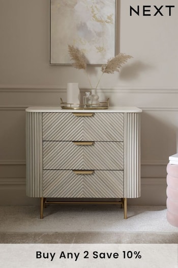 Light Grey Valencia Marble Mango Wood 3 Drawer Chest of Drawers (C38626) | £699