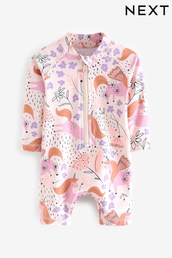 Pale Pink Unicorn Baby Sunsafe Swimsuit (0mths-3yrs) (C38690) | £15 - £16
