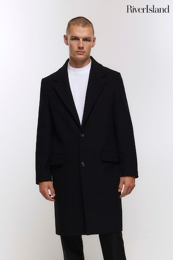 River Island Black Premium Wool Overcoat (C38747) | £95