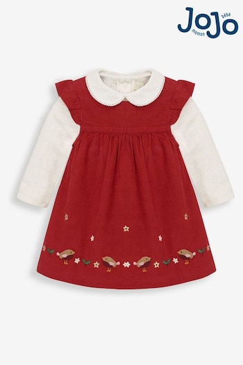JoJo Maman Bébé Red 2-Piece Robin Baby Dress Mens & Body Set (C38840) | £32