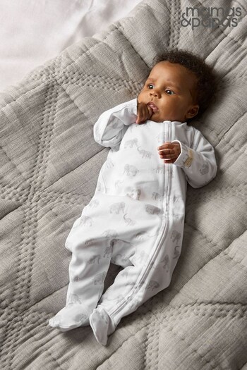Mamas & Papas Elephant Print White All-In-One (C38856) | £14