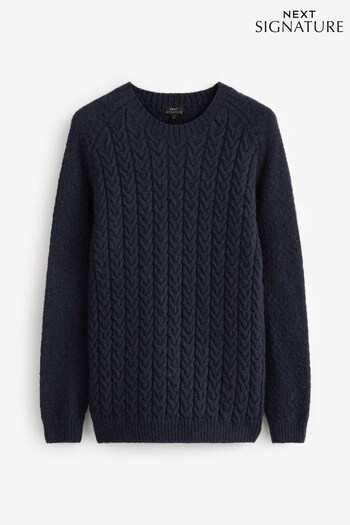 Navy Blue Cable Regular Signature British Wool Knitted Jumper (C39006) | £98