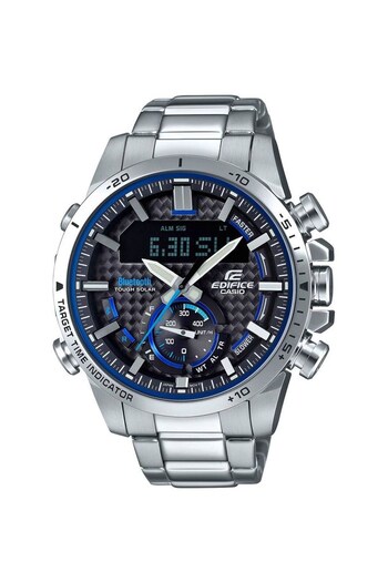 Casio 'Edifice' Silver and Grey Stainless Steel Solar Chronograph Radio-Controlled Watch (C39035) | £239