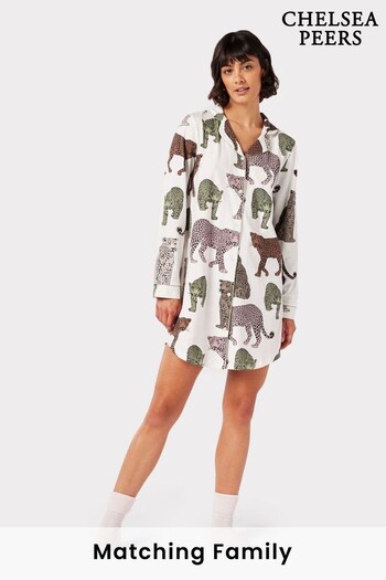Chelsea Peers Cream Organic Cotton Leopard Print Nightshirt (C39279) | £38