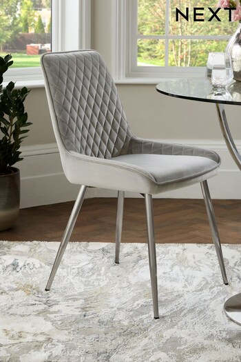 Set of 2 Soft Velvet Mid Grey Brushed Chrome Leg Hamilton Dining Chairs (C39306) | £250