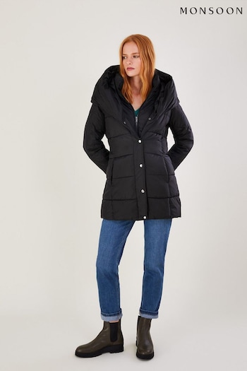 Monsoon Laura Padded Short Black Coat In Recycled Polyester (C39493) | £110