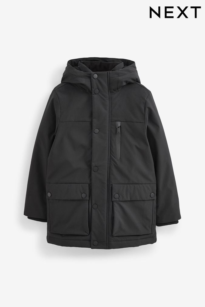 Black Shower Resistant Parka Coat (3-17yrs) (C39516) | £38 - £51