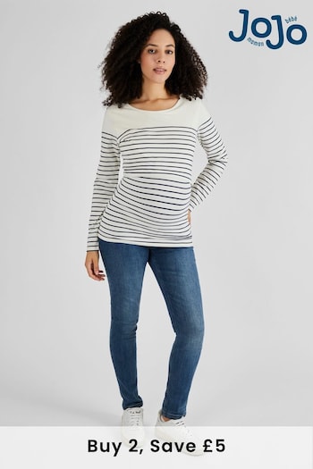 JoJo Maman Bébé Ecru Cream Navy Stripe Breton Stripe Nursing Top (C39531) | £29.50