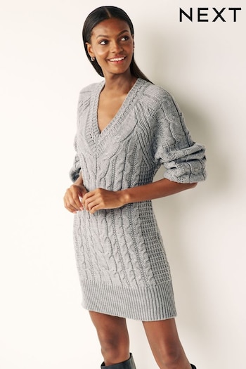 Grey Cable V-Neck Dress (C39544) | £38