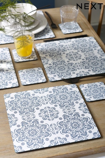 Set of 4 Blue Morrocan Tile Corkback Placemats and Coasters (C39558) | £20
