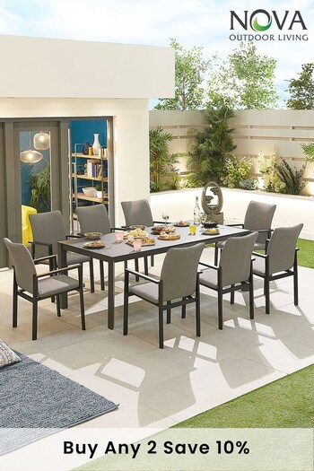 Nova Outdoor Living Grey 8 Seat Rectangular Outdoor Fabric Dining Set (C39635) | £1,800