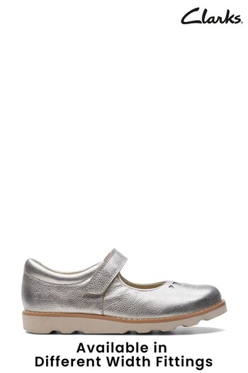 Clarks Silver Kids Multi Fit Crown Mary Jane Shoes (C39723) | £42