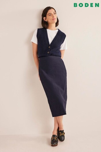 Boden Blue Cotton Textured Pencil Skirt (C39749) | £80