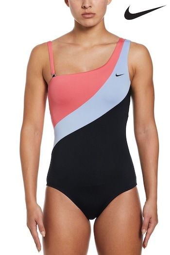 Nike kicks Black/Lilac/Pink Colourblock Asymmetrical Swimsuit (C39822) | £46