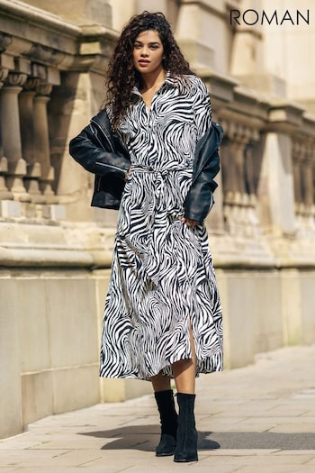 Roman Black Zebra Print Midi Shape Shirt Dress (C39829) | £45