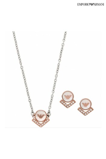 Emporio Armani Ladies Rose Gold Necklace & Earrings Gift Set (C40052) | £165