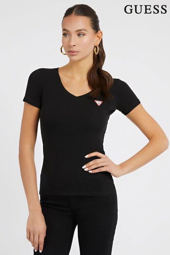 Guess Short Sleeve V-neck Mini Triangle Black T-Shirt (C40137) | £25