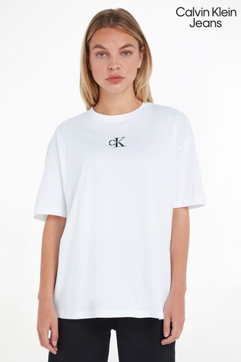 Calvin Klein Jeans Monologo Boyfriend White T-Shirt (C40340) | £50