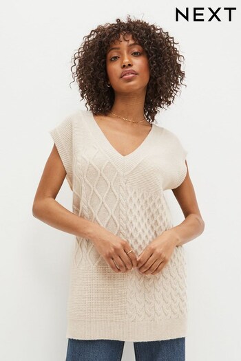 Cream Knitted V-Neck Tank Top (C40395) | £34