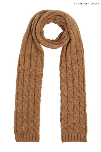 Tommy Hilfiger Brown Timeless Cable Knit Scarf (C40432) | £80