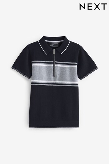 Black Colourblock Zip Neck Patterned Short Sleeve Polo (3-16yrs) (C40498) | £14 - £19
