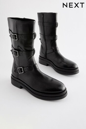 Black Forever Comfort® Buckle Detail Biker Boots (C40508) | £89