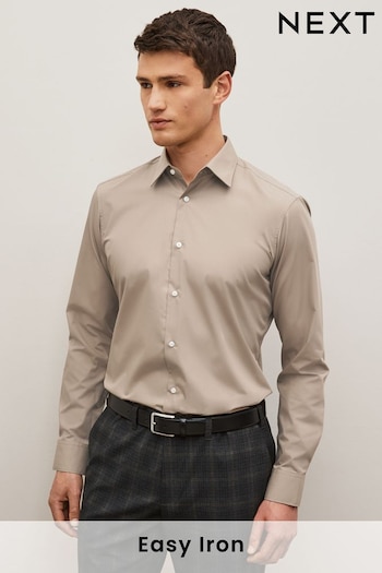 Neutral Brown Slim Fit Single Cuff Easy Care Single Cuff Shirt (C40518) | £20