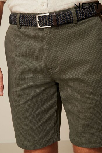 Khaki Green Belted Chino Shorts with Stretch (C40561) | £26