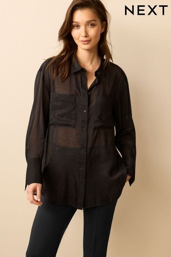 Black Sheer Longline Shirt (C40586) | £30