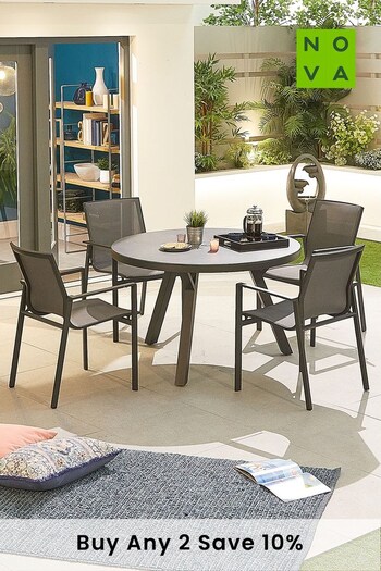Nova Outdoor Living Grey 4 Seat Garden Round Aluminium Dining Set (C40612) | £1,000
