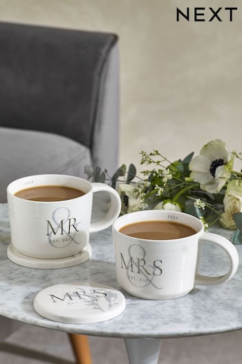 White Wedding Mr and Mrs Ceramic MR Mug (C40649) | £7