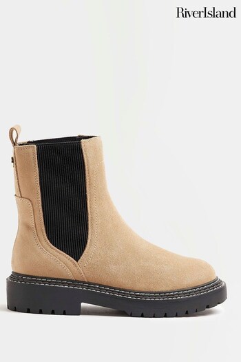 River Island Brown Suede Double Stitch Ankle Boots (C40692) | £65