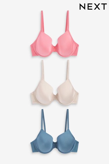 Coral Pink/Blue/Cream Pad Full Cup Microfibre Smoothing T-Shirt Bras 3 Pack (C40748) | £30