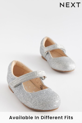 Silver Glitter Wide Fit (G) Mary Jane amp Shoes (C40777) | £17 - £19