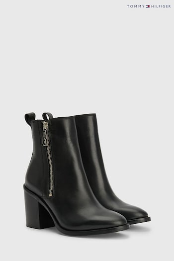 Tommy tjw Hilfiger Black Zipped High Heel Leather Boots (C41021) | £180