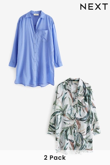 Blue/White Leaf Beach Shirts 2 Pack (C41156) | £46