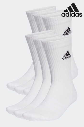 adidas White 6 Pack Adult Cushioned co-ordwear Crew Socks (C41300) | £20