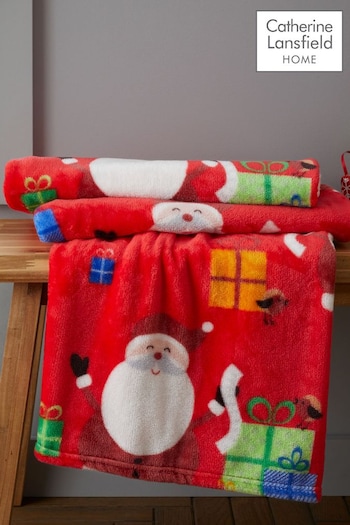 Catherine Lansfield Red Teddy Santa's Christmas Presents Warm And Cosy Fleece Throw (C41480) | £16